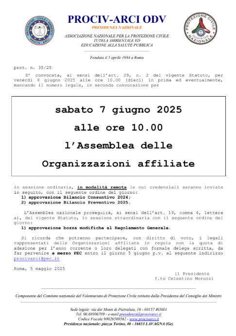 Convocazione Assemblea Nazionale
